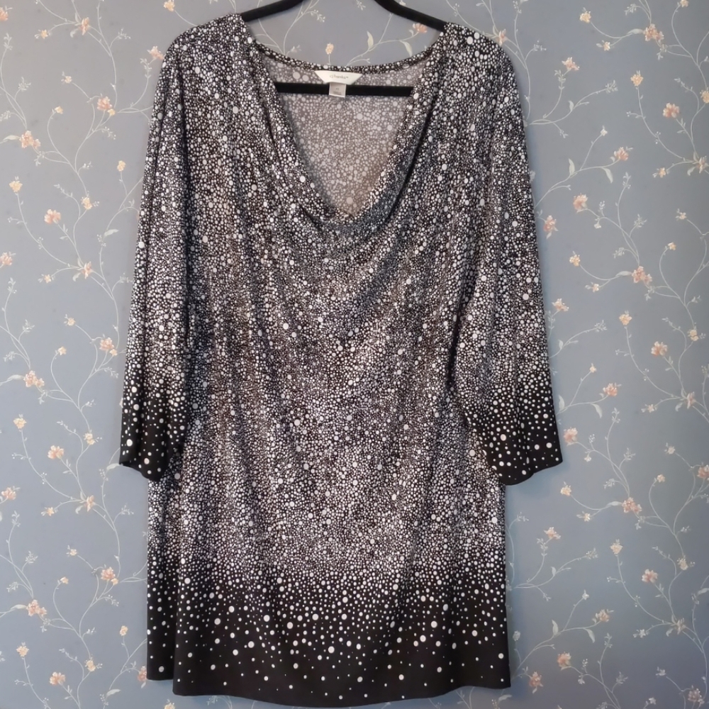 CJ Banks 4X Black w white dots stretchy cowl neck